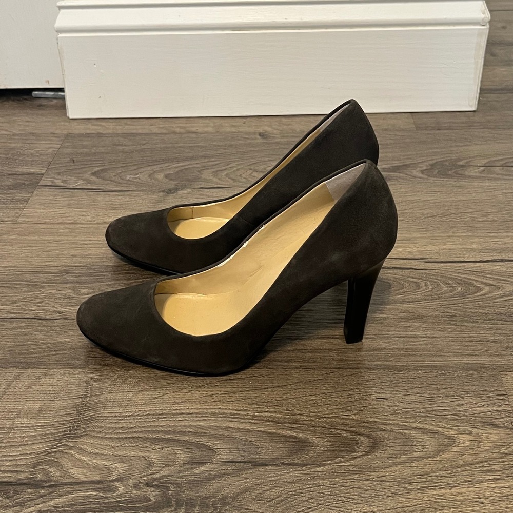 Lauren Ralph Lauren Zamora Olive Grey Suede Round Toe Pumps Heels 6.5B 802112301